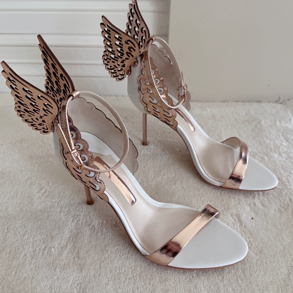 BRAND NEW Sophia Webster Bridal Evangeline 85mm, White & Gold Butterfly Heels